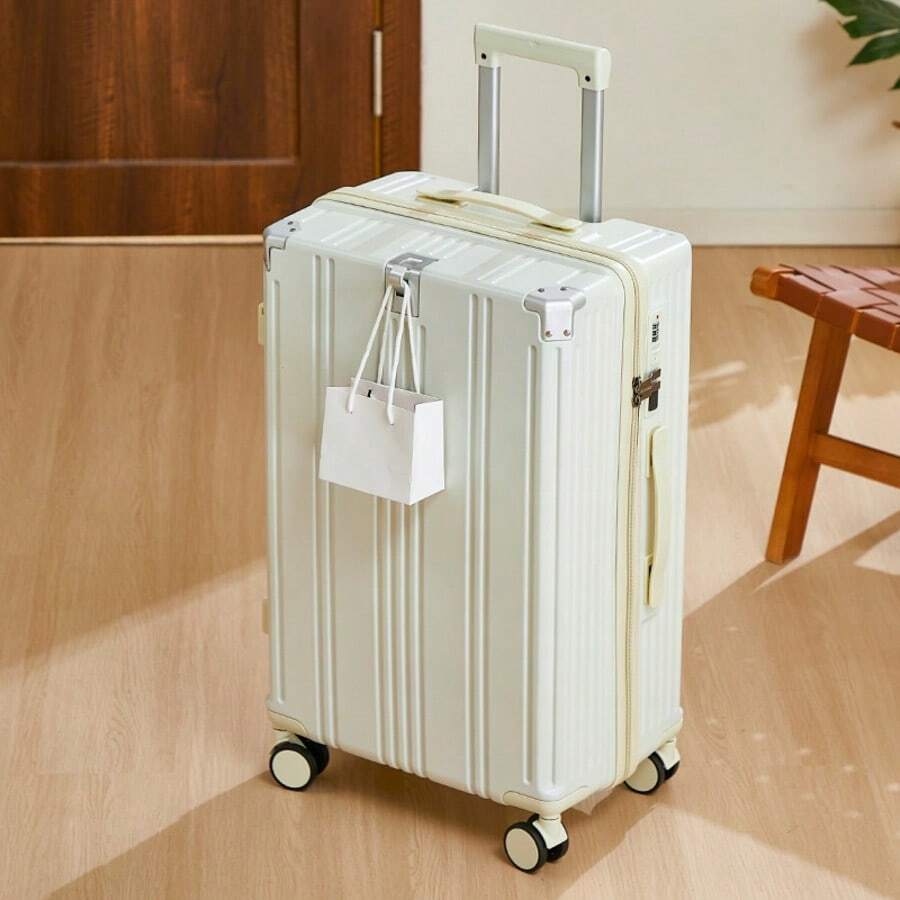 New 16"/18"/20"/24" Carry-On Suitcase Luggage, With Cup Holder, USB Charging Port And Phone Holder, Essential For Travel Bag For School School Accessories School Stuff - White - View 1