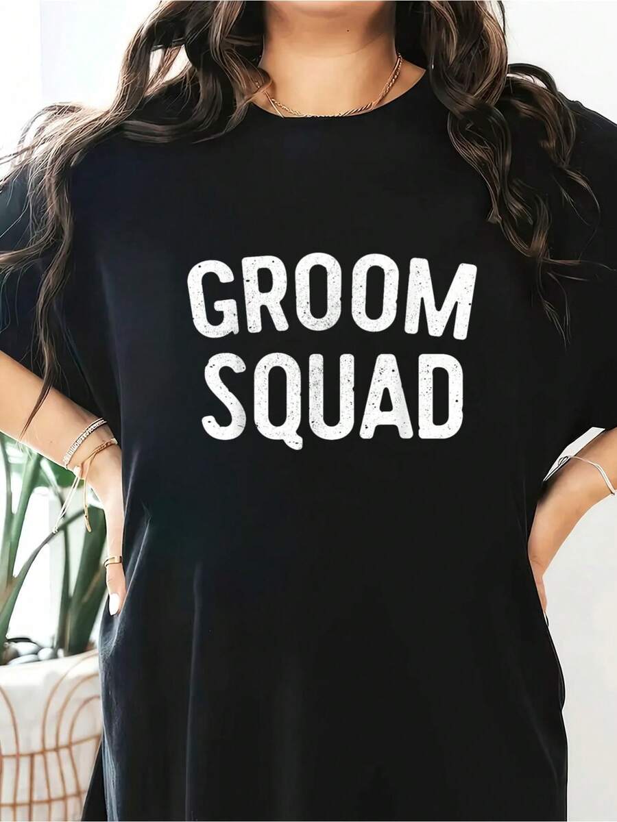 Groom T-Shirt Bachelor Party Shirt T-Shirt Short Sleeve Round Neck Casual Top For Summer & Spring, Women's Clothing