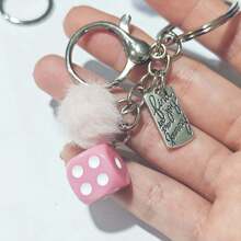 1pc Alloy Pom-Pom Car Keychain, Dice Car Accessory Keyring - one-size - View 2