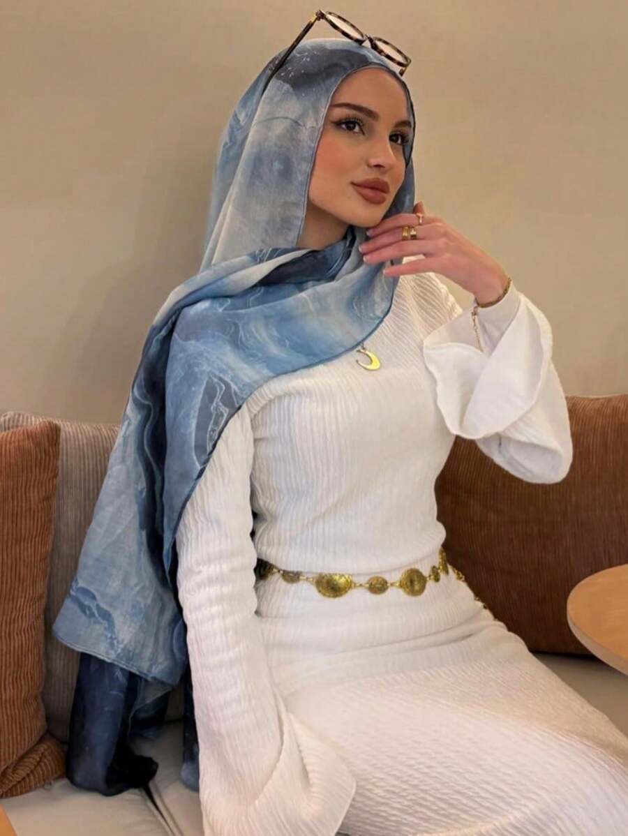 1件装女士波西米亚水彩雪纺头巾，秋季头巾，适合日常佩戴，可搭配睡袍，情人节面纱