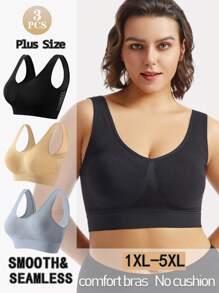 3 件套女士加大码无缝舒适无钢圈透气文胸套装
