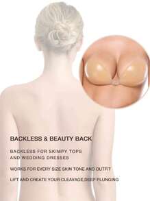 1 件装女士无肩带自粘隐形胸罩提升胶带，适用于连衣裙、内衣、大胸围和小胸围，加厚硅胶防凸起可重复使用乳头贴 - 杏色 - 查看 6