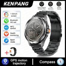 KENPANG 2025 NEW S4 Ultra Outdoor Sports Men's Smart Watch, 1.53inch AMOLED Full Touch Screen ,NFC Control, GPS Trajectory, Compass, Multiple Sports Modes, Heart Rate/Sleep Fitness Tracker, And Water-Proof Bluetooth Call .Smartwatches Compatible With IPhone And Android Phones, The Best Gift For Boyfriends.