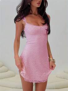 Women Lace Dress, Sleeveless Backless Slim Fit A-Line Dress Summer Mini Slip Dress