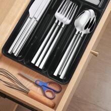 1 szt. Organizer na sztućce, plastikowa tacka na sztućce z PP do szuflady kuchennej na biurko, szafkę lub szufladę, organizer na przegródki na przybory, pałeczki i przybory kuchenne, artykuły szkolne