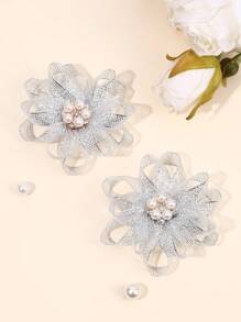 2 件花朵发夹，蕾丝仿珍珠发夹，纯色发饰，适合幼儿儿童派对礼物 - 髮夾 - 查看 4