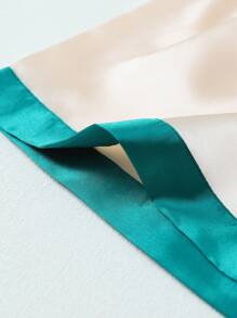 Bộ đồ ngủ 3 món bằng vải satin màu tương phản, cổ bẻ, tay ngắn, một hàng khuy, và quần short cho nữ, thoải mái khi mặc ở nhà, mùa xuân/hè - Nhiều màu - Xem 7