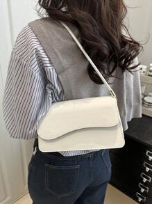 Fashionable Solid Color Asymmetrical Flip-Top Vintage Simple Elegant Shoulder Bag , Old Money , Office - White - View 3