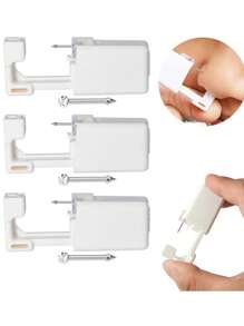 2/4/10 piezas/paquete Pistolas desechables y estériles para perforación nasal autónoma, con tachuela nasal incorporada de acero inoxidable quirúrgico - Blanco - Ver 3