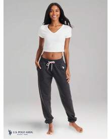 U.S. Polo Assn. Womens Sweatpants Joggers, French Terry Lounge Pants For Women - 深炭色希瑟 - 查看 2