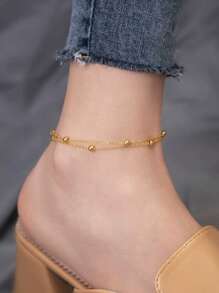 1pc Double Layer Steel Anklet, Boho Beach Style Anklet, Gift For Women