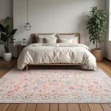 Homore 1pc Area Rug, Washable Faux Wool Throw Rugs For Living Room, 0.3″ Non Slip Low Pile Vintage Boho Carpet For Ding Room,Bedside , Home Office, Bedroomm,Home Decoration,Room Decor,Fall Decor,Halloween Decor - Hồng - Xem 3