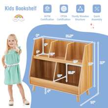 Lifezeal 5-Cube Kids Bookshelf And Toy Organizer Wooden Storage Bookcase With Wood Legs Natural/White/Beige - Natural - View 2