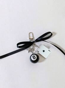 Y2k Black Six Sided Dice Billiards Rhinestone Star Playing Cards Pendant, Bag Decoration, Black Bow Ribbon Decoration Keyrings Bag Pendant,Spade And Peach Card Decorative Pendant,Kawaii Faux Pearl Bowknot Bag Charm Keychain, Ins Style Heart Pendant Keyring Keychain,A Gift Suitable For Billiards And Card Enthusiasts, Friendship & Couples Gift, Bag Accessories,Novelty Gift For Family And Friends,﻿Mother's Day Gift - Multicolor - View 12