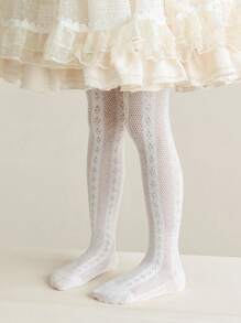 4pcs Girls' Simple Versatile White Mesh Snug Fit Leggings, Spring/Summer - White - View 5