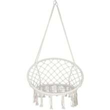 Silla colgante de hamaca beige de algodón con cuerda macramé, perfecta para uso interior y exterior - 1 - Ver 10