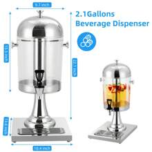 Beverage Dispenser With Stand, Drink Dispenser For Party, Stainless Steel Water Jar Dispenser With Ice Container, Spigot, Drink Jar Jug For Home Parties, Clear Acrylic, 2.1 Gal/8L - Silver - View 3