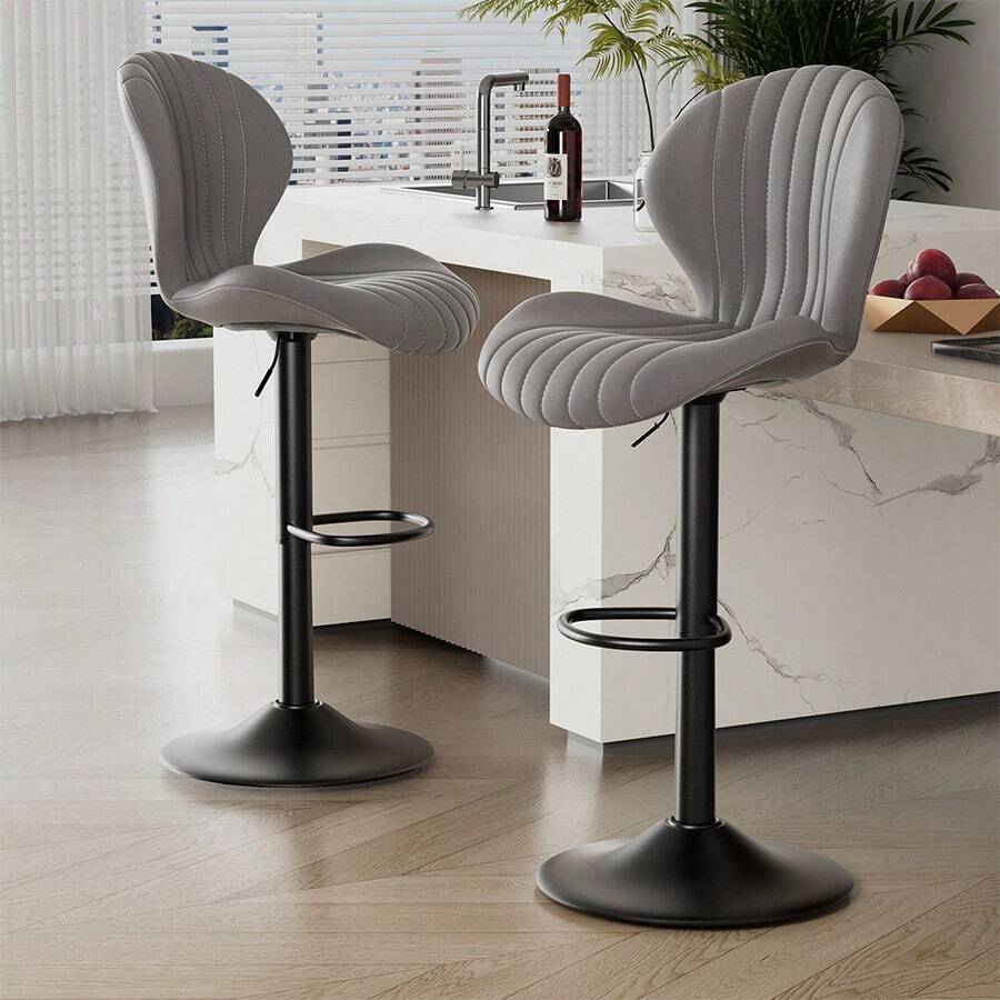 Nalupatio Modern Bar Stools Set Of 2,Adjustable Swivel Barstools,Counter Height Stool Chair With High Backrest For Dining Room - Xám - Xem 1