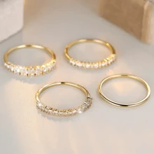 4 peças/conjunto Novo Design de Marca Criativa Minimalista Moda Anel de Festa de Casamento/Noivado/Aniversário Empilhável Banhado a Ouro de 14k com Zircônia Branca, Presente de Joias Nupciais Românticas, Tamanho EUA 5-13
