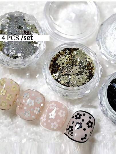 1/3/4 Pcs /Set Japanese Size Mixed Small Flowers Gold Black White Nail Art Patches Diy Nail Art Art Nail Charm Nail Supplies Nails Nail Charms Nail Gems