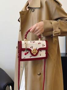 Fashionable High-End Women's Square Bag Versatile PU Handbag Cute Cherry Print Shoulder Bag For Shopping And Dating Girls' Crossbody Bag Preferred Bag - Multicolor - View 2