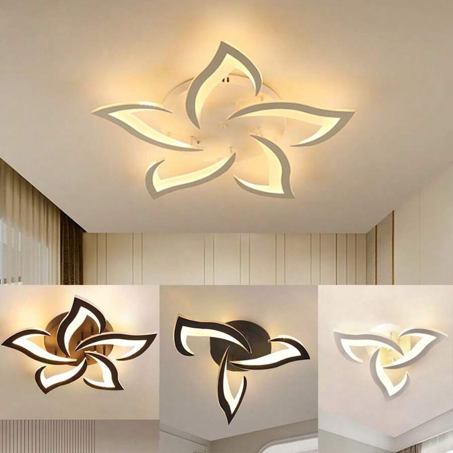 Luminaire de plafond moderne à LED avec fleurs, décoration de maison. Luminaire de plafond simple et de luxe en aluminium/fer avec lumière blanche fraîche/blanche chaude 5500-6000K/2700-3500K pour salon, chambre, chambre d'enfant, salle à manger, restaurant, café, vestiaire, bureau moderne. Luminaire décoratif d'intérieur noir et blanc