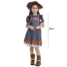 Un conjunto de hermosa falda de mezclilla para niñas, con un sombrero, adecuado para una altura de 110-140 cm, disfraz para actuaciones en el escenario