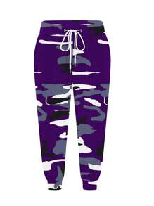 Plus Size Women's Fashion Camo Print Drawstring Waist Casual Long Pants