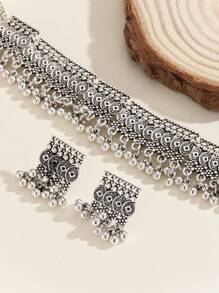 3pcs/Set Minimalist Jewelry Set Inspired By Bollywood Style, Pendant Necklace + Earrings, Suitable For Women To Wear Daily, Festival, Wedding & Party / Jewelry Gift - Multicolor - View 6