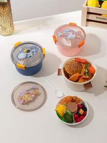 Caja de almuerzo/ensalada redonda de dibujos animados, modelo 2025, a prueba de microondas, portátil, para estudiantes y uso al aire libre - Multicolor - Ver 1