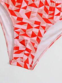 Men's Beach Pink Geometric Pattern Iridescent Triangle Swimming Trunks - Hot Pink - View 5