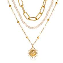 3-Layer Women's Faux Pearl Necklace With Simple Chain Sun Pendant - Gold - View 6