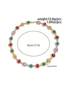 1pc Punk Multi-Color Crystal Necklace, Men's Fashion Luxury Minimalist Charm Choker, Couple Necklace