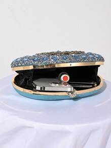 闪闪发光的奢华水钻装饰手提包，小手拿包，优雅适合晚礼服、婚礼、派对，配有金属链，时尚女士手提包，新娘钱包 - 淺藍色 - 查看 4