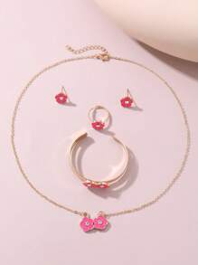 5pcs/Set Girls Flower Necklace Bracelet Earrings Ring Jewelry Set