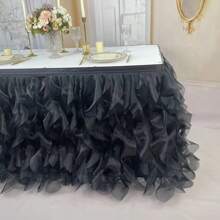 Tulle Ruffle Table Skirt, Mesh Curly Willow Table Skirt Decor, Suitable For Rectangular Tables, Fit For Girls Birthday Party, Baby Christening, Cake, Wedding Bride, Event Party Decoration