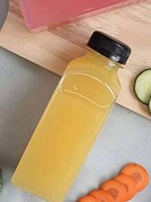 1/5件可重複使用果汁瓶 8oz/12oz (250ml/350ml) 附蓋冰箱果汁容器、奶昔瓶、空塑膠果汁瓶、附蓋飲料容器、空牛奶瓶、塑膠奶昔飲料瓶，適合戶外露營使用 - 黑色蓋子瓶 - 查看 4