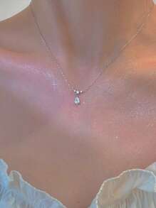 时尚水钻花朵设计项链，适合日常佩戴、情人节、母亲节、生日、婚礼、派对礼物、妈妈、母亲、母亲节、礼物 - 水滴 - 查看 4