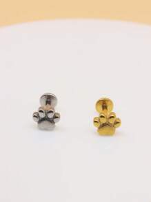 1pc Stainless Steel Cat Paw Stud Earring, Fashionable Internal Threaded Dog Paw Earring 1.2mm, Ladies Daily Piercing Jewelry - Gold - View 4