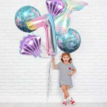 New Oversized Cartoon Mermaid Tail, Seashell Theme 32-Inch Ombre Number 0-9 Foil Balloons Birthday Set, Decoration For Birthday, Anniversary, Wedding, Party - Mermaid 6-piece Set - View 9