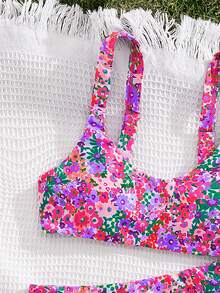 PEPPERMOLLY 全新碎花软杯可调节肩带精致比基尼，女士夏季沙滩时尚泳装套装