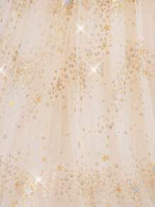 少女蝴蝶结网眼香槟色毕业礼服 - 优雅公主礼服，适合生日礼物、正式派对、婚礼、花童、节日庆祝礼服 - 杏色 - 查看 4