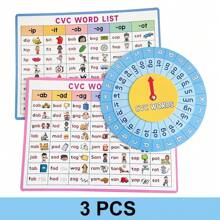 Lachilly 英语拼读益智游戏套装，CVC单词游戏转盘儿童学习玩具，CVC单词构建儿童拼写练习卡，学前班、幼儿园、课堂、家庭教育、教师必备、儿童教育游戏 - 彩色 - 查看 13