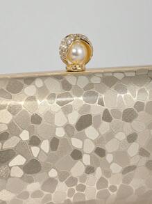 Simple Marble Pattern Box Shape Evening Clutch Bag, Suitable For Wedding, Party, Prom, Ladies Handbag, Shoulder Bag With Chain, Prom Bag For Party - Gold - View 3