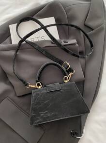 A Vintage Minimalist Mini, Hand-Held Square Bag With Fashionable Print, Flap Opening And Long Adjustable Shoulder Strap For Crossbody. Suitable For Ladies Daily Casual Use