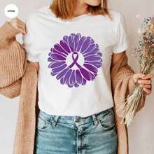 100% Cotton Crohns Disease Sunflower T-Shirt, Family Support Shirts, Crohns Disease Gifts, Crohns Awareness Month, Invisible Illness Graphic Tees Slightly Fashion Casual Designer Clothes Graphic For Women Print Round Neck Short Sleeve Summer Versatile Unisex Soft Stretched Top For Everyday Wear Streetwear - White - View 1