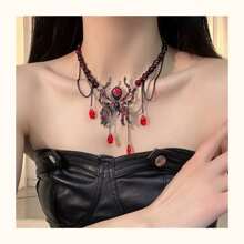[Collar de araña de estilo oscuro] Colgante de perla de vidrio y aleación, collar de cadena de clavícula de estilo gótico de Halloween, joyería de moda versátil para mujer