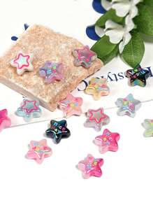 10pcs Random Style English Alphabet Drop Oil Love Star Acrylic Jelly Real Color Beads DIY Mobile Phone Chain Keychain Ballpoint Pen Handmade Materials And Decoration Accessories Loose Beads
