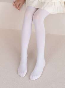 1件装女童白色天鹅绒踩脚裤袜，适合日常穿着、跳舞、搭配裙子，也适合返校季、学生、新学期以及所有季节。 - 白色 - 查看 1