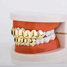 THATBOY 2PCS Simple Fashionable 14-Tooth Smooth Hip Hop Punk Style Blingbling Rapper Grillz Teeth Jewelry